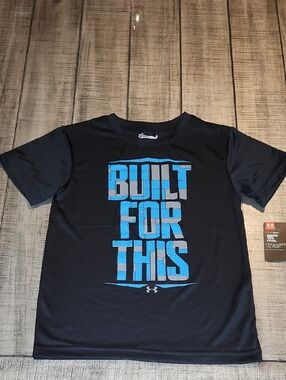NWT Under Armour Black Tee with Blue 'BUILT FOR THIS' Graphic